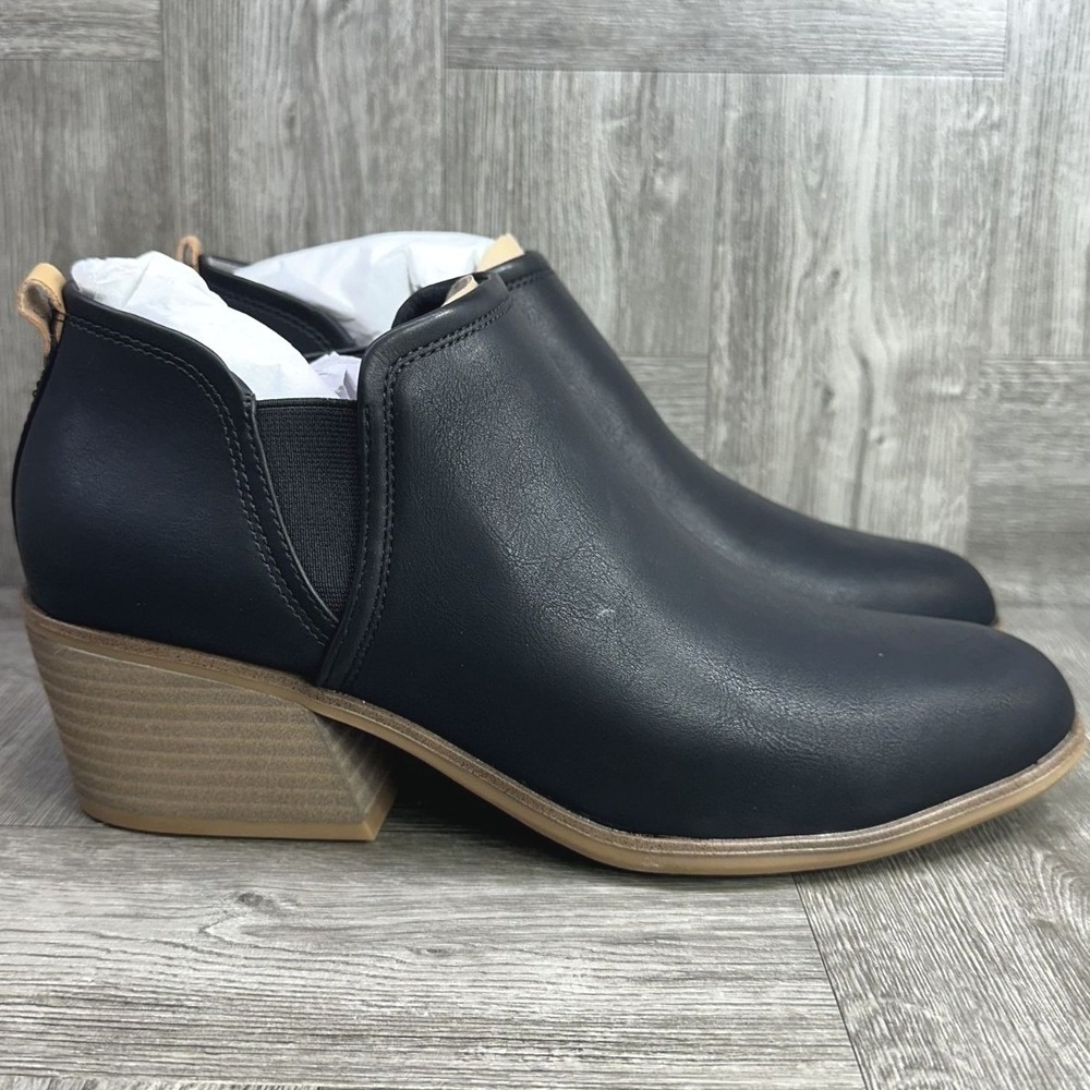Dr. Scholl's Laurel Bootie Womens 10 Black Faux Leather Block Heel Ankle NEW